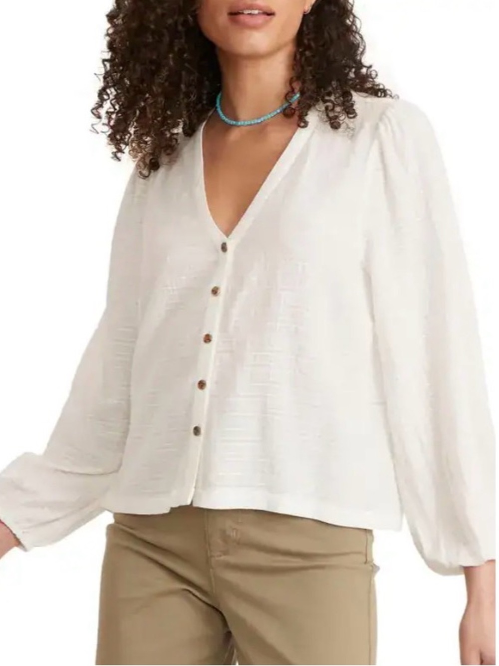 Women's V-Neck Button Front Blouse - White